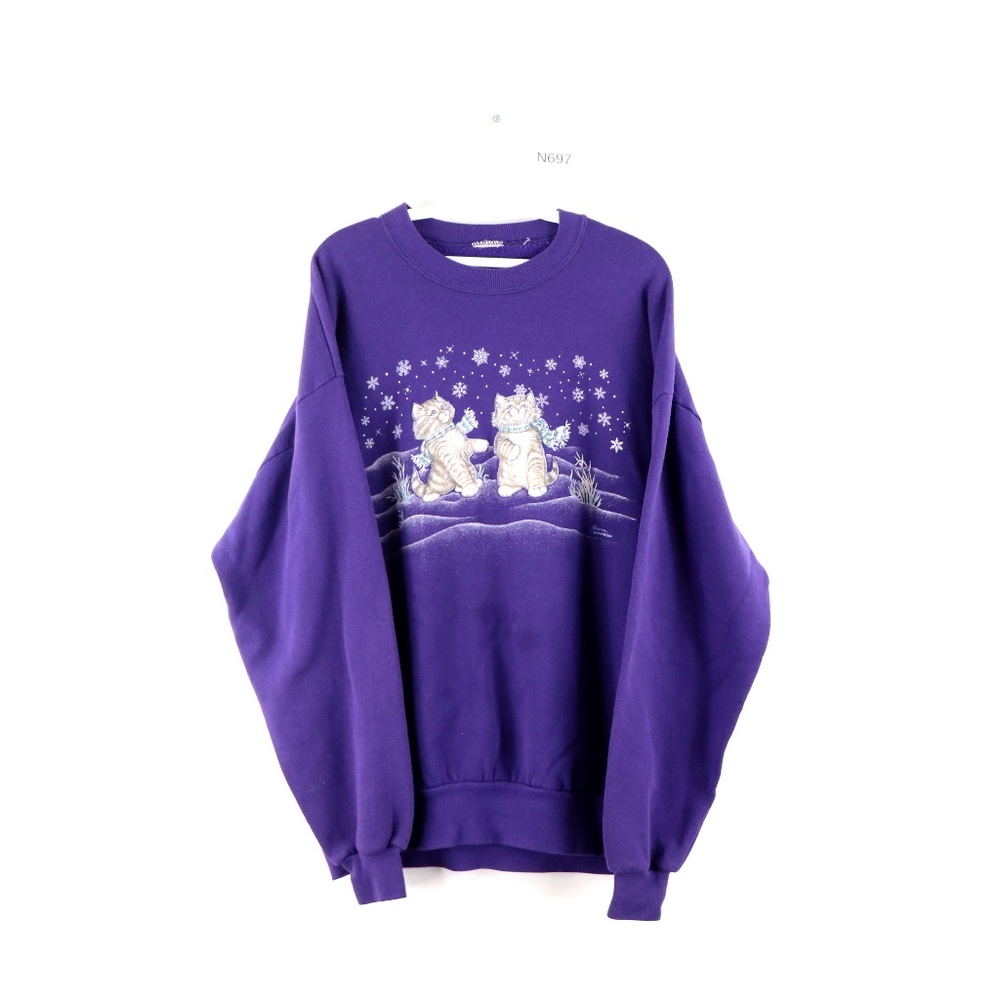 Vtg 90s Streetwear Cat Lady Crewneck Sweatshirt